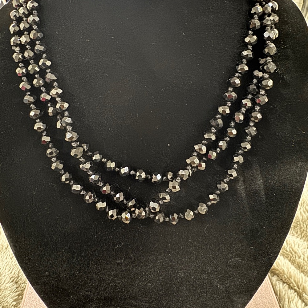 Elegant Black Crystal Beaded Necklace – Approx. 30” Long - Picture 3 of 3